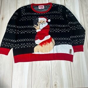 Tipsy Elves Women’s Selfie Santa with Red Fur Thong Sweater Size 3 Xl